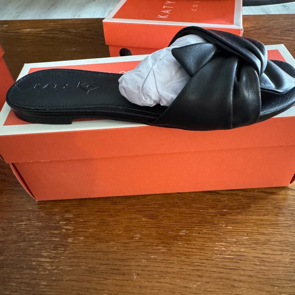 Katy Perry Collections Black Bow Slide Sandals - Picture 2 of 3